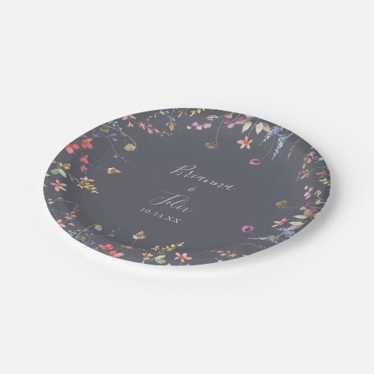 Classic Blue Wild Floral Wedding Cake Pappteller (Schrägansicht)