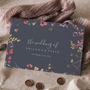 Classic Blue Wild Floral Wedding Gästebuch