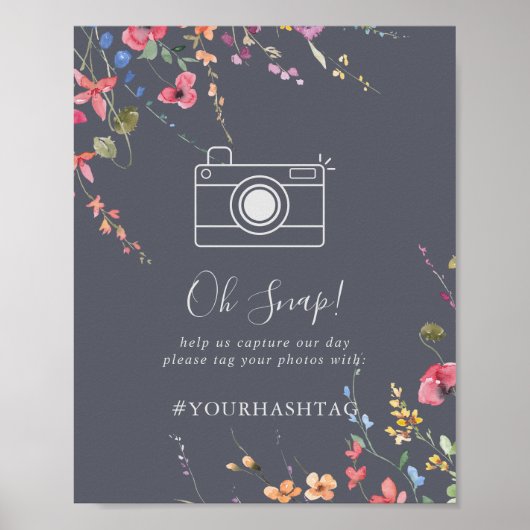 Classic Blue Wild Floral Wedding Oh Snap Poster (Vorne)