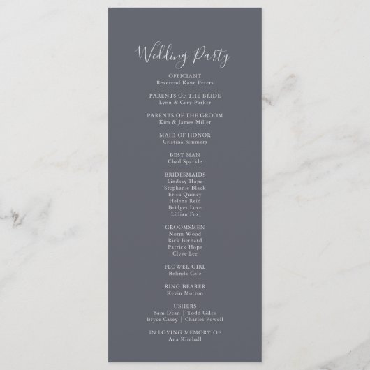 Classic Blue Wild Floral Wedding Program Programm (Rückseite)