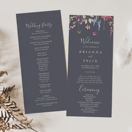 Classic Blue Wild Floral Wedding Program Programm