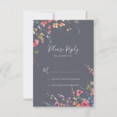 Classic Blue Wild Floral Wedding RSVP Karte (Vorderseite)