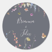 Classic Blue Wild Floral Wedding Umschlag Aufklebe Runder Aufkleber (Vorderseite)