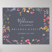 Classic Blue Wild Floral Wedding Willkommen Poster (Vorne)