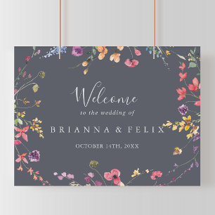 Classic Blue Wild Floral Wedding Willkommen Poster