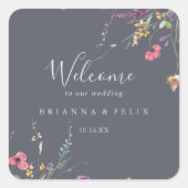 Classic Blue Wild Floral Wedding Willkommen Quadratischer Aufkleber (Vorderseite)
