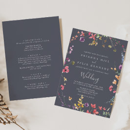 Classic Blue Wild Front & Back Wedding Einladung