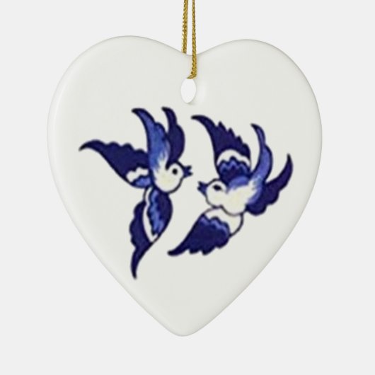 Classic Blue Willow Bird Design Keramik Ornament (Rechts)