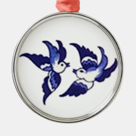 Classic Blue Willow Bird Design Ornament Aus Metall