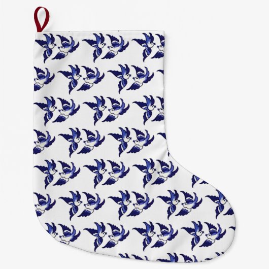 Classic Blue Willow Birds Design Großer Weihnachtsstrumpf (Vorderseite)