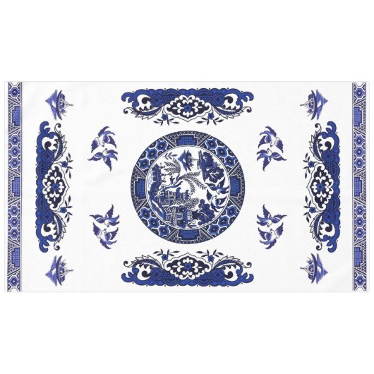 Classic Blue Willow China Design Tischdecke (Vorderseite (Horizontal))