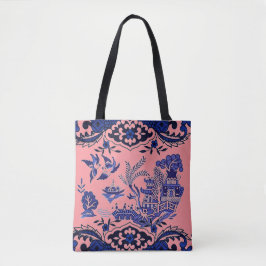 Classic Blue Willow Design auf Coral Pink Tasche