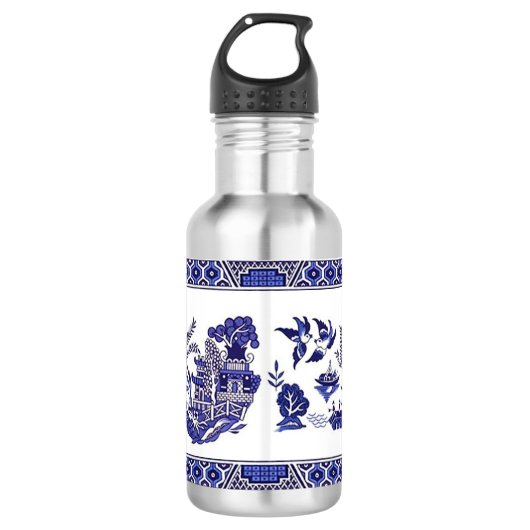 Classic Blue Willow Design Edelstahlflasche (Vorderseite)