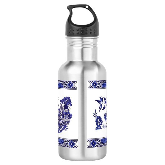 Classic Blue Willow Design Edelstahlflasche (Rückseite)
