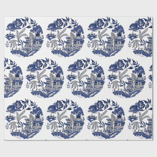 Classic Blue Willow Design Geschenkpapier (Flach)