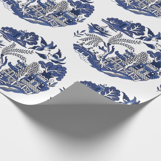Classic Blue Willow Design Geschenkpapier (Ecke)
