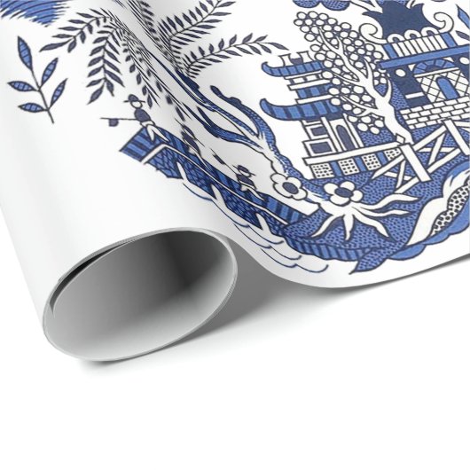 Classic Blue Willow Design Geschenkpapier (Rolleneckpunkt)