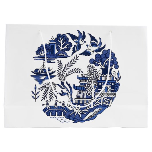 Classic Blue Willow Design Große Geschenktüte (Rückseite)