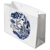 Classic Blue Willow Design Große Geschenktüte (Rückseite Schrägansicht)