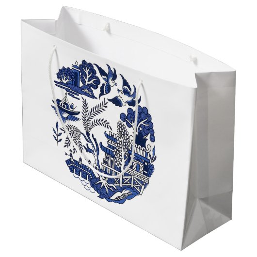 Classic Blue Willow Design Große Geschenktüte (Rückseite Schrägansicht)