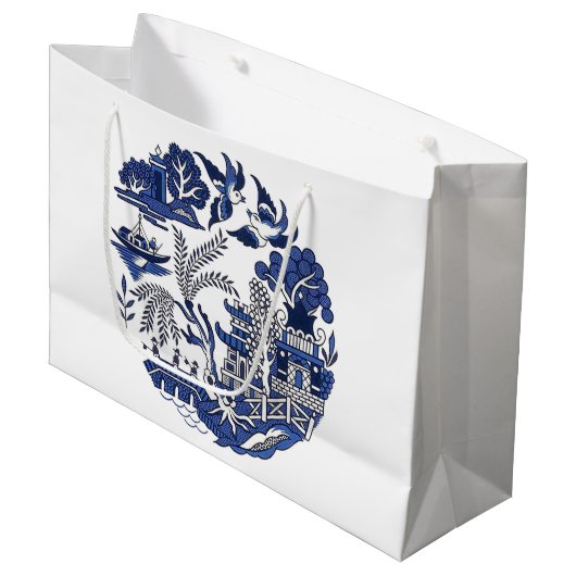 Classic Blue Willow Design Große Geschenktüte (Vorderseite Schrägansicht)