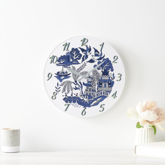 Classic Blue Willow Design Große Wanduhr (Zuhause)
