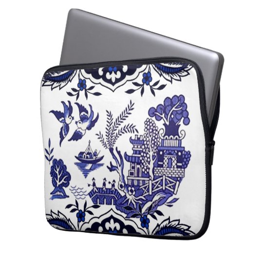 Classic Blue Willow Design Laptopschutzhülle (Vorderseite Links)