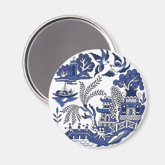 Classic Blue Willow Design Magnet (Vorderseite/Rückseite)
