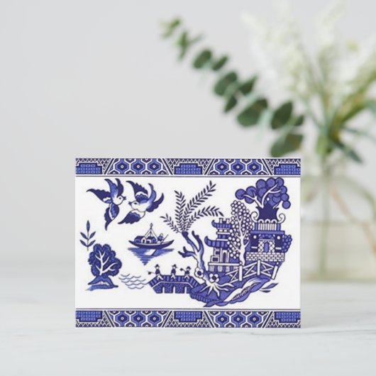 Classic Blue Willow Design Postkarte (Stehend Vorderseite)