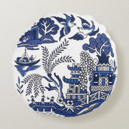 Classic Blue Willow Design Rundes Kissen