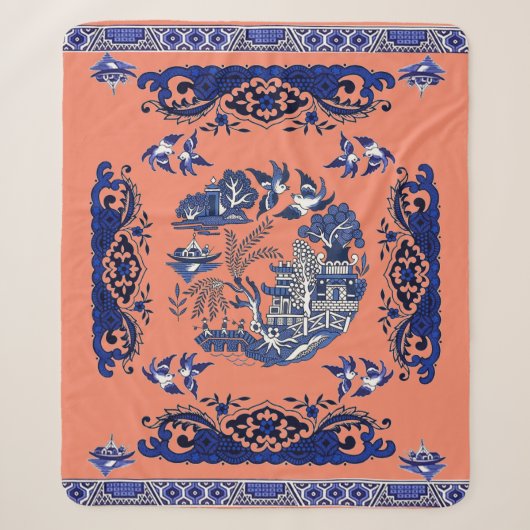 Classic Blue Willow Design Sherpadecke (Vorderseite)