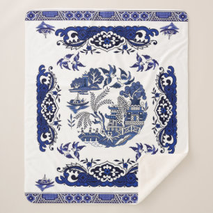 Classic Blue Willow Design Sherpadecke