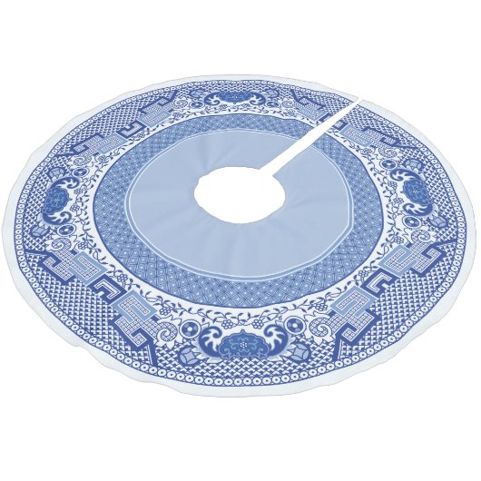 Classic Blue Willow Tree Skirt Polyester Weihnachtsbaumdecke (Schrägansicht)