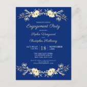 Classic Blue Winter Floral Engagement Party Invita Einladungspostkarte (Vorderseite)