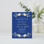 Classic Blue Winter Floral Engagement Party Invita Einladungspostkarte (Stehend Vorderseite)