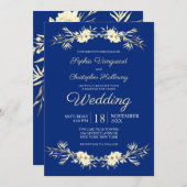 Classic Blue Winter Floral Winter Wheat Wedding Einladung (Vorne/Hinten)