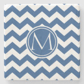 Classic Blue Zickzack Mit Monogramm Steinuntersetzer (Vorderseite)