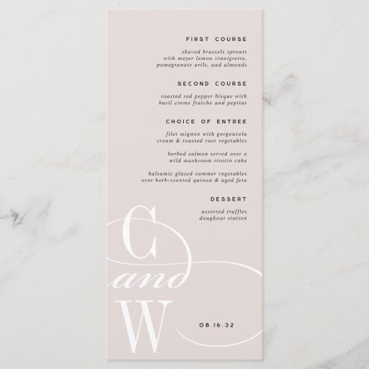 Classic Blüh Monogram Menükarte (Vorderseite)