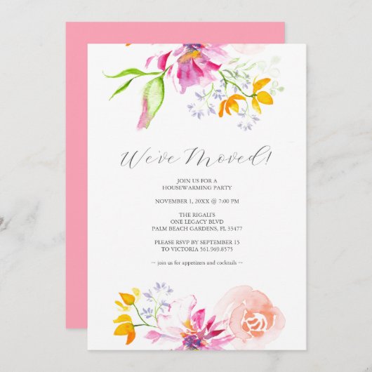 Classic Blume Party Housewarming Einladung (Vorne/Hinten)