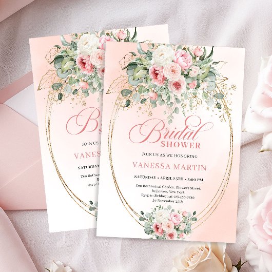 Classic Blush and Gold Floral Bridal Shower Invite Einladung