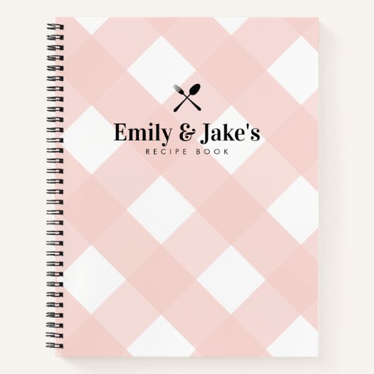 Classic Blush Gingham Paare Name Rezept Journal Notizblock (Vorderseite)