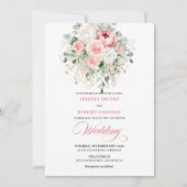 Classic Blush Peonies Gold Floral Wedding Invite Einladung (Vorderseite)
