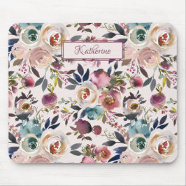 Classic Blush Pink Dusty Blue Sage Green Rose Mousepad
