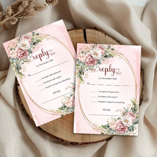 Classic Blush Pink Eucalyptus Wedding RSVP Karte