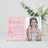 Classic Blush Pink Gold Glitzer Quinceanera 2 Foto Dankeskarte (Stehend Vorderseite)