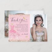 Classic Blush Pink Gold Glitzer Quinceanera 2 Foto Dankeskarte (Vorne/Hinten)