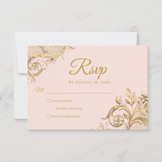 Classic Blush Pink Gold Quinceanera Response Card RSVP Karte (Vorderseite)