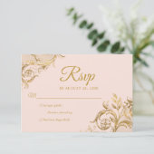 Classic Blush Pink Gold Quinceanera Response Card RSVP Karte (Stehend Vorderseite)