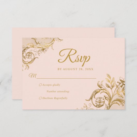Classic Blush Pink Gold Quinceanera Response Card RSVP Karte (Vorne/Hinten)
