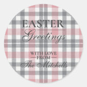 Classic Blush Pink Gray Plaid Pattern Label Sheet Runder Aufkleber (Vorderseite)